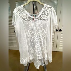 Johnny Was flowy  Lacey top - White- size Small